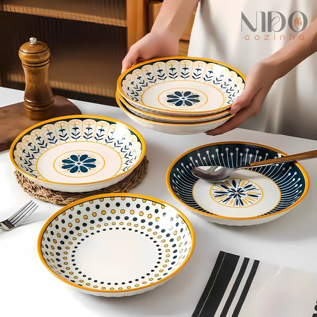 Conjunto de Pratos Flor de Ouro