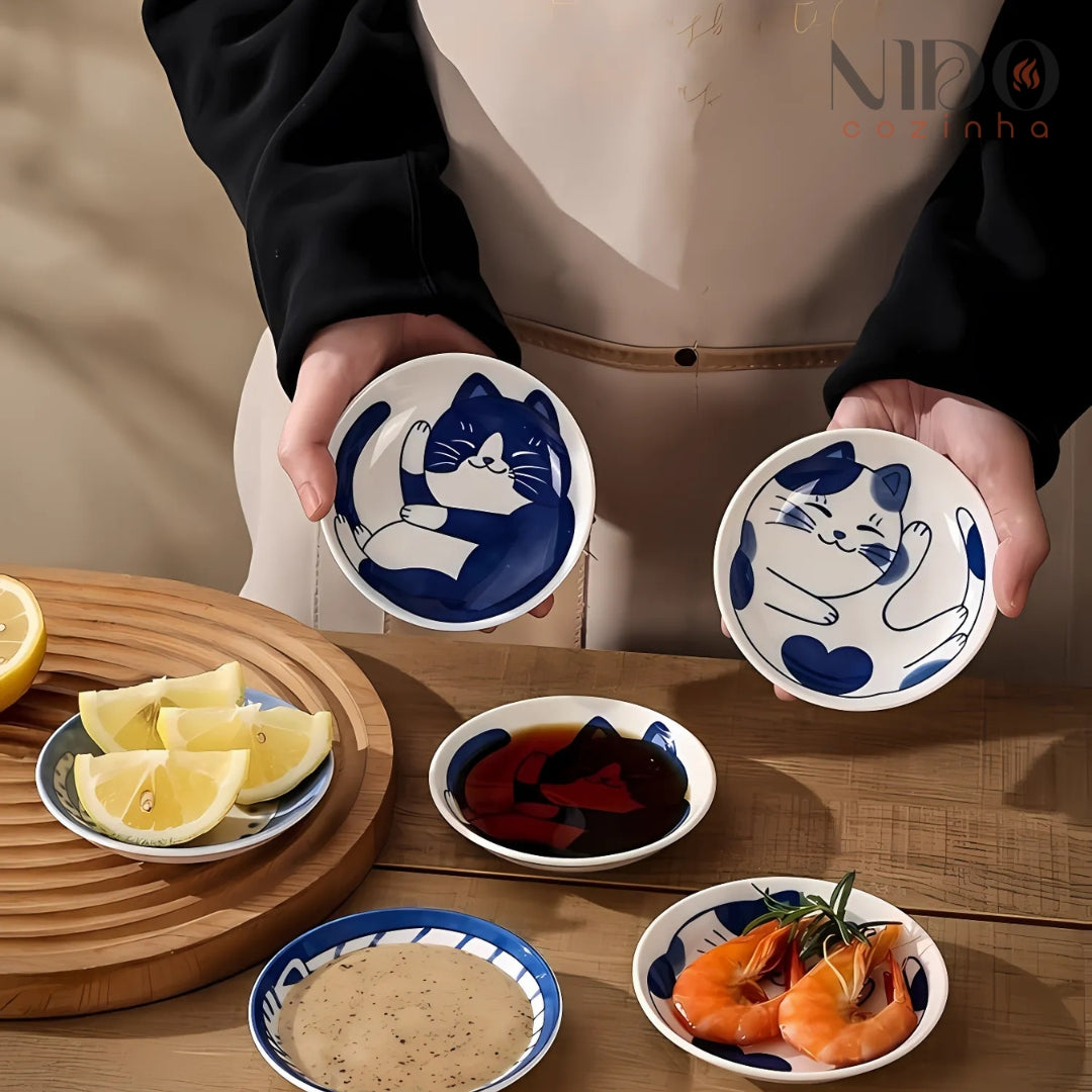 Conjunto de Mini Pratos Gatinhos Chineses