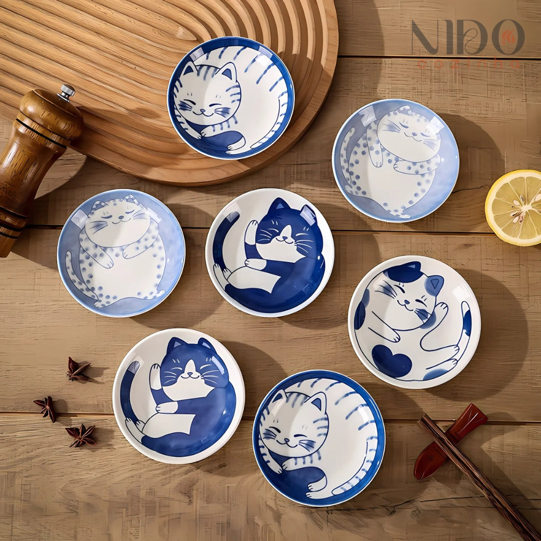 Conjunto de Mini Pratos Gatinhos Chineses